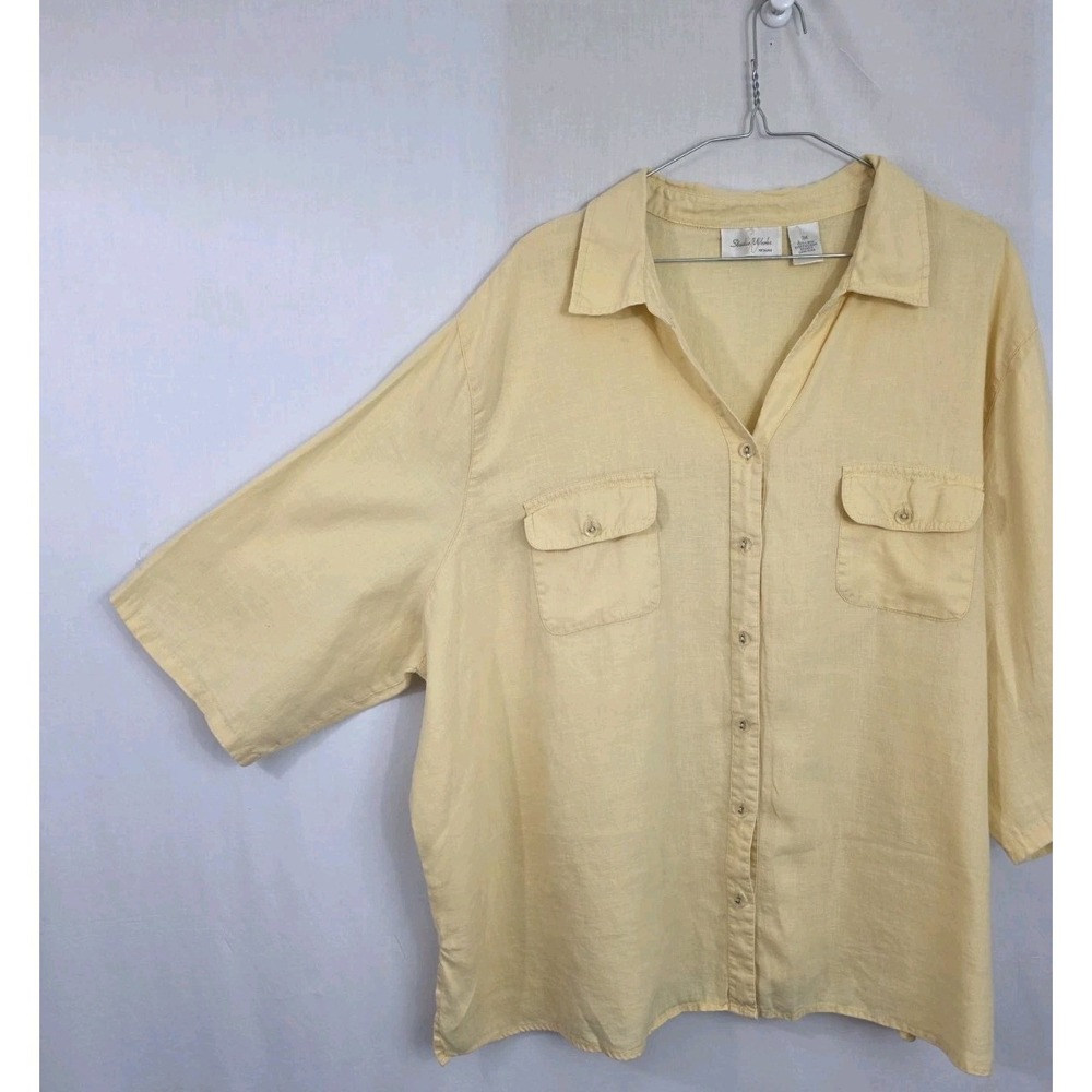 Studio Works Womens 3X Linen Button Up Shirt Short Sleeve Yellow